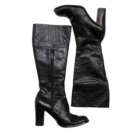 Vintage Nine West Earnest Black Leather Boots Heeled Tall Boot Size 6.5 - Picture 2 of 8